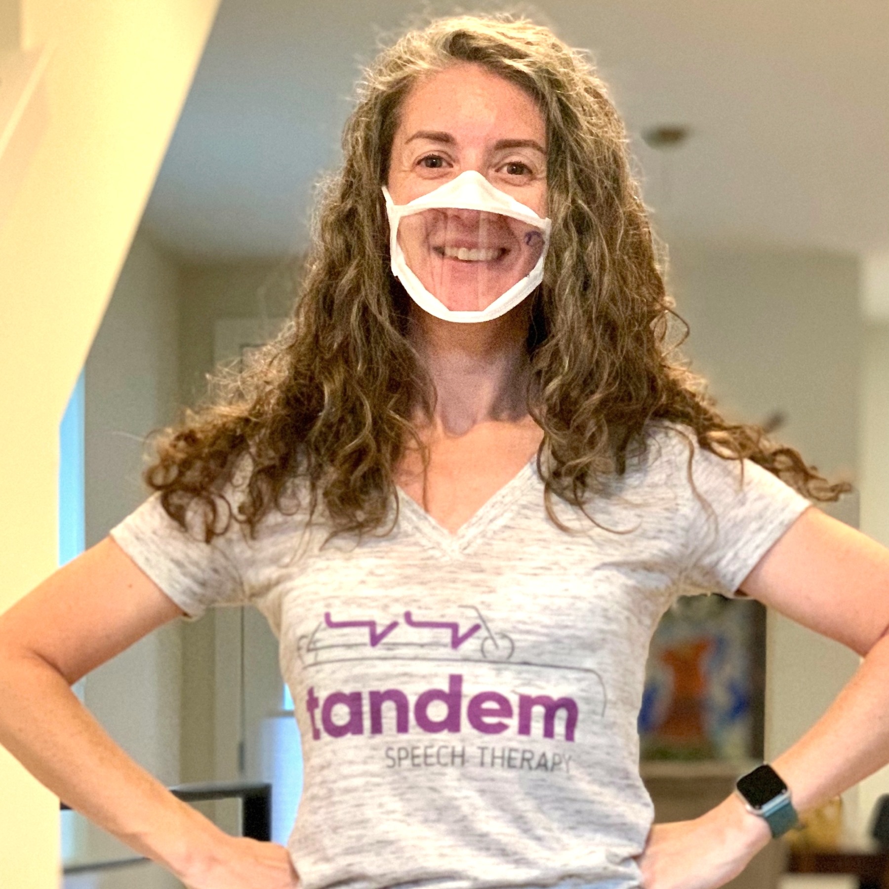 speech therapist Emily Cohen wearing a mask